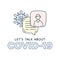 Let`s talk about Covid-19 coronavirus doodle illustration dialog speech bubbles with icon