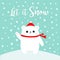 Let it snow. Polar white bear cub waving hand paw print. Red Santa Claus hat and scarf.