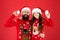 Lets celebrate. winter holiday celebration. happy father and daughter love xmas. small girl and dad santa hat. daddy and