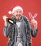 Lets drink champagne. Boss santa hat tinsel celebrate new year or christmas. Join christmas celebration. Christmas party