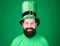 Lets get lucky on st patricks day. Happy bearded man celebrating saint patricks day. Irish man with beard wearing green