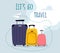 Lets Go Travel Motivational Title. Travel banner with cartoon suitcases and a flying paper airplane. Vector Illustration in Flat D