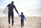 Lets head out to the ocean. Shjot of a father and son enjoying a day outdoors.