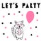 Lets Party. Baby raccoon with pink baloon.