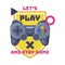 Lets Play and Stay Home Logo, Joysticks Gamepad with Slogan Text Print Cartoon Vector Illustration