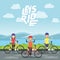 lets Ride Cycle a Group of friends riding bicycles man and woman during a fun bike