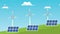 Lets save the world animation with wind turbines and solar panels energy