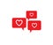 Lets talk about love, Baby! Web icon design with red speech bubbles and hearts.