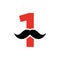 Letter 1 Barbershop Logo Design. Hairstylist Logotype For Mustache Style and Fashion Symbol