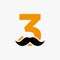 Letter 3 Barbershop Logo Design. Hairstylist Logotype For Mustache Style and Fashion Symbol