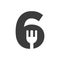 Letter 6 Restaurant Logo Combined with Fork Icon Vector Template