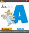 Letter A from alphabet with cartoon angel character