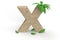 Letter x from the alphabet made of sand with palm trees for summer vacation