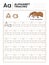 Letter A Alphabet Tracing Book with Example and Funny Anteater Cartoon. Preschool worksheet for practicing fine motor skill.