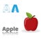 Letter A Apple English Alphabet Tracing Coloring book page.