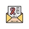 Letter with awareness ribbon, organs transplant, charity flat color line icon.