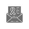 Letter with awareness ribbon, organs transplant and donation, charity grey icon.
