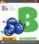 Letter B from alphabet with cartoon blueberry fruits