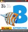 Letter B from alphabet with cartoon butterflyfish animal
