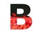 Letter b of the alphabet made with a red poppy sticking out above the field of poppies with a dark background