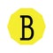 The letter B is black in color with a yellow decagon
