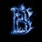 Letter B. Blue fire flames on black