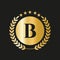 Letter B Concept Seal, Gold Laurel Wreath and Ribbon. Luxury Gold Heraldic Crest Logo Element