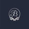 Letter B Decorative Crown Ring Alphabet Logo isolated on Navy Blue Background. Luxury Silver Initial Abjad Logo Design Template.