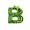 Letter B of English alphabet of green mint natural leafs and cut paper isolated on white. Leaves typeface for decoration