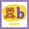 Letter b lowercase cute children colorful zoo and animals ABC alphabet tracing flashcard. Learning card for kids. English Vocabula