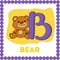 Letter B uppercase cute children colorful zoo and animals ABC alphabet tracing flashcard. Learning card for kids. English Vocabula
