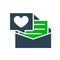 Letter with big heart colored icon. Declaration of love, note in envelope, like, feedback symbol