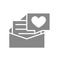 Letter with big heart gray icon. Declaration of love, note in envelope, like, feedback symbol