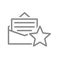 Letter with big stars line icon. Feedback, email review, add to favorites, customer rating symbol