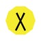 The letter X is black in color with a yellow decagon