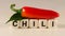 Letter block in word CHILI with red chili
