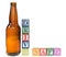 Letter blocks spelling drive safe with a beer bottle