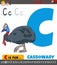 Letter C from alphabet with cartoon cassowary bird