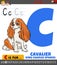 Letter C from alphabet with cartoon cavalier dog animal character