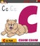 Letter C from alphabet with cartoon chow chow dog character
