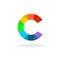 Letter C colorful rainbow logo. Overlay particles style.