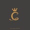 Letter C king logotype with lion tail and gold crown logo monogram unique icon symbol