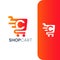 Letter C Shopping Cart Logo, Fast Trolley Shop Icon