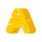 Letter A cheese font. Symbol of cheesy alphabet. Dairy Food type