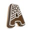 Letter A chocolate Christmas gingerbread font decorated with white lines and points. 3D