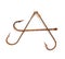 Letter A composed of old rusty fish hooks