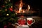 Letter, cookies and milk for Santa Claus below Christmas tree