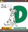 Letter D from alphabet with cartoon dalmatian dog