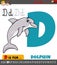 letter D from alphabet with cartoon dolphin animal character