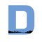 Letter D of the alphabet made with a blue background and a silhouette of a village